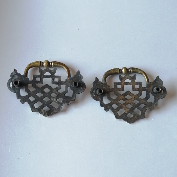 Two Large Vintage Chippendale Drawer Cabinet Bail Pull Handles with Swing - Picture 2 of 7